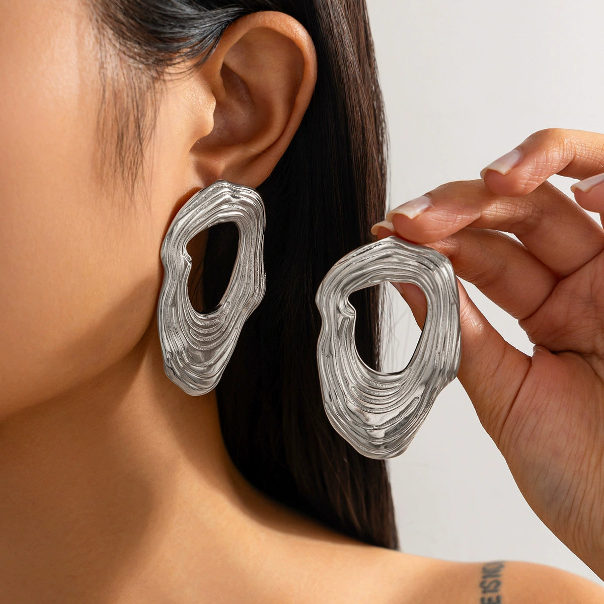 Journey Pleated Drop Earrings - Style 09 Silver [VAISHPPK]
