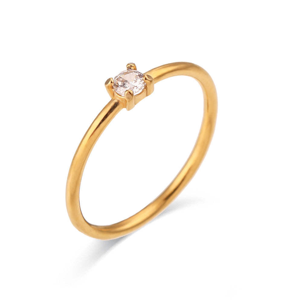 Kenzley Dainty Birthstone Ring - White Zircon [XRVHNGW0]