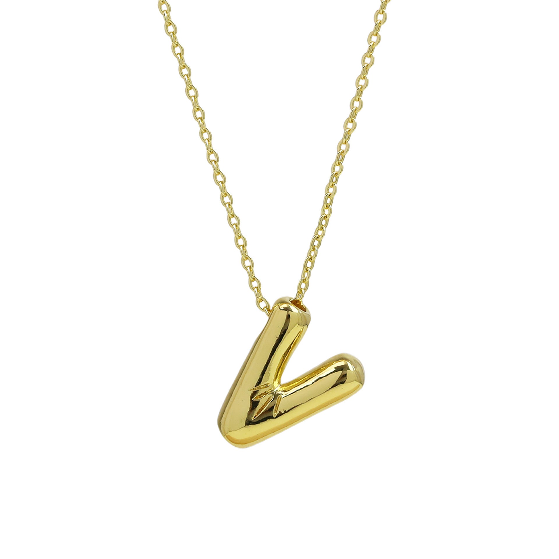 Saffron Puffy Initial Necklace - Letter V [Q4HQL3I7]