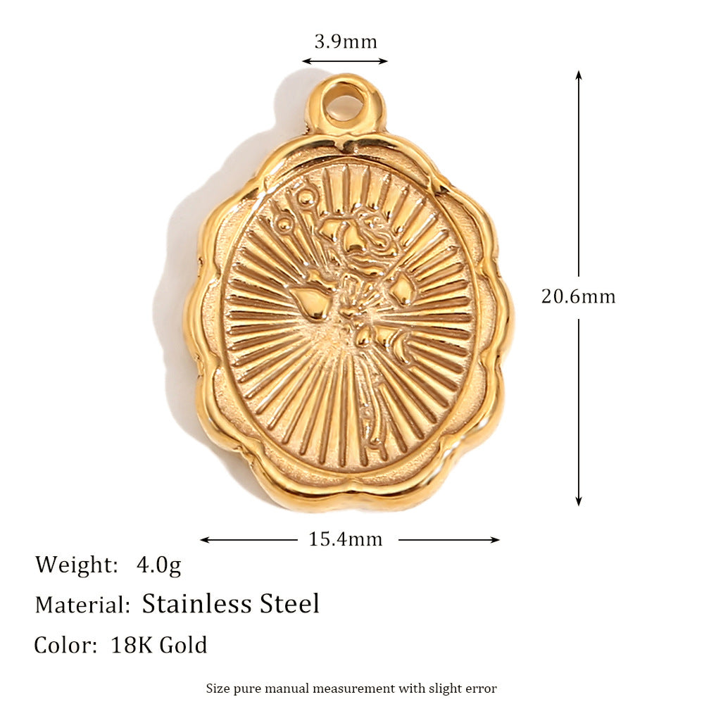 Jacie Geometric Gold Charms - Flower Ray Oval Lace Pendant - Gold [3OW6Q5J2]