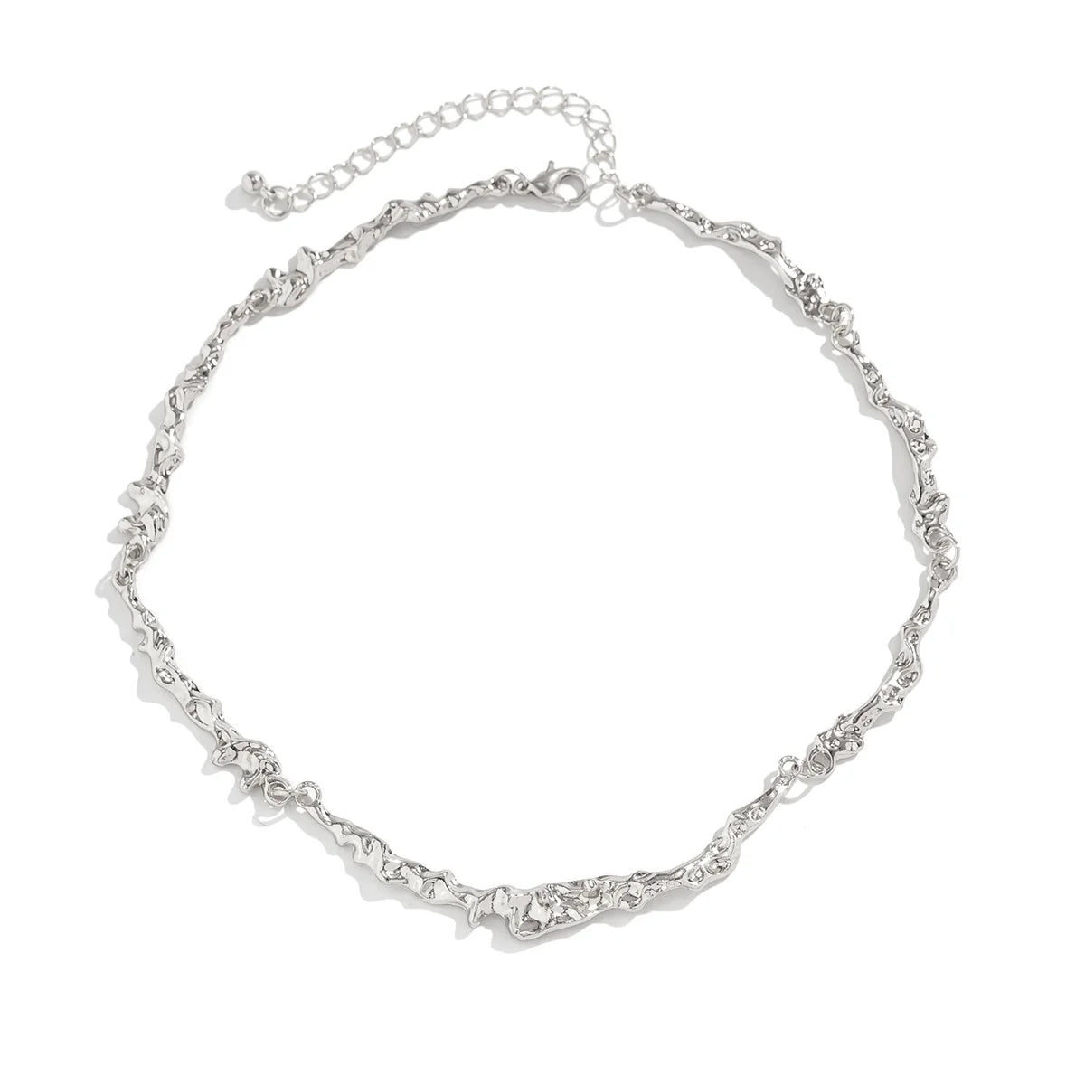 Lake Sculpted Metal Necklace - Silver