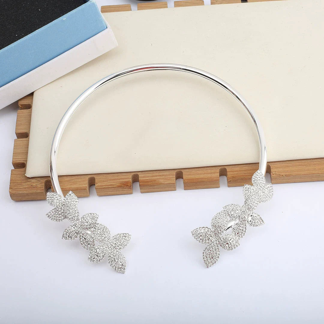 Mera Floral Crystal Choker - Silver Choker