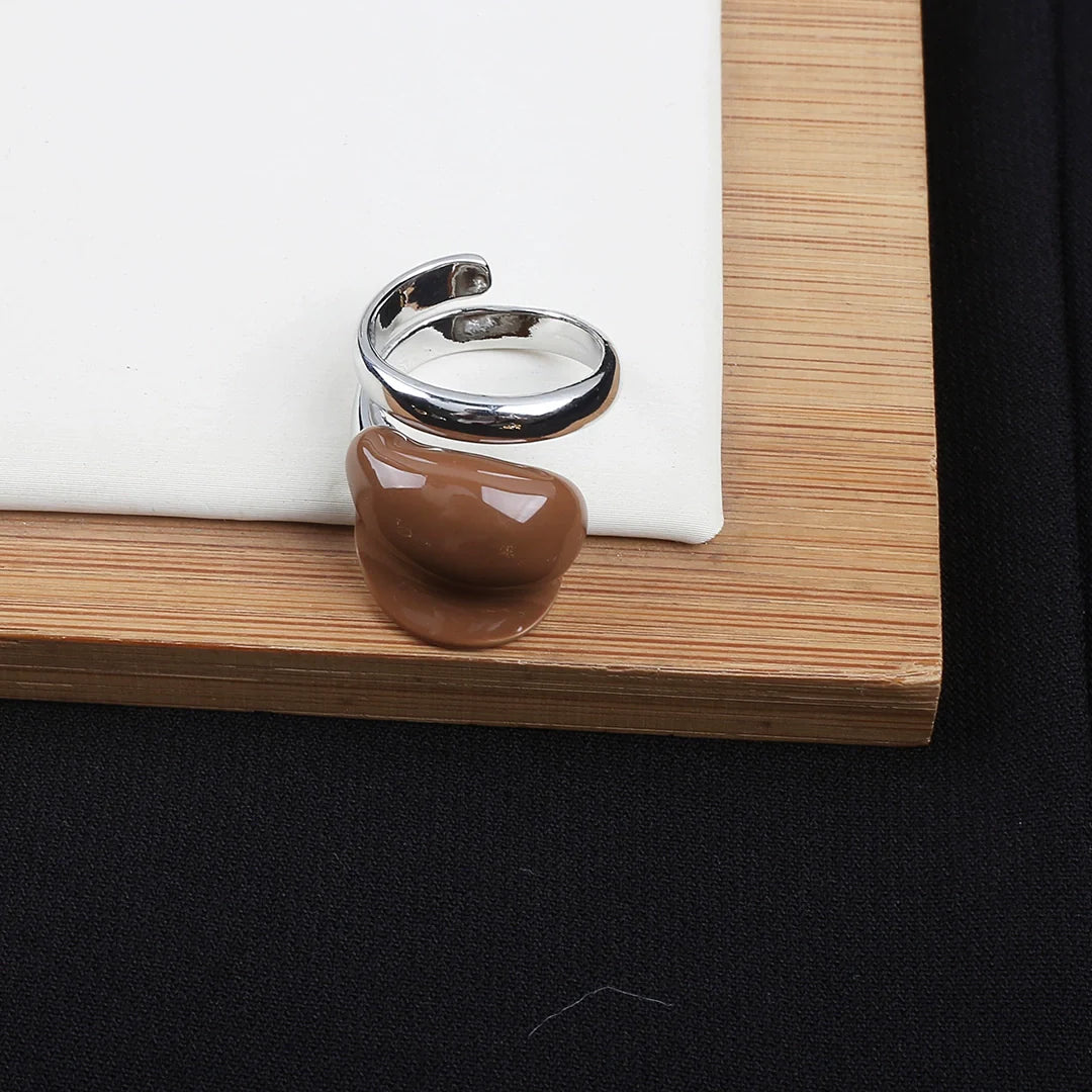 Holley Retro Color-Block Ring - Chocolate + Silver