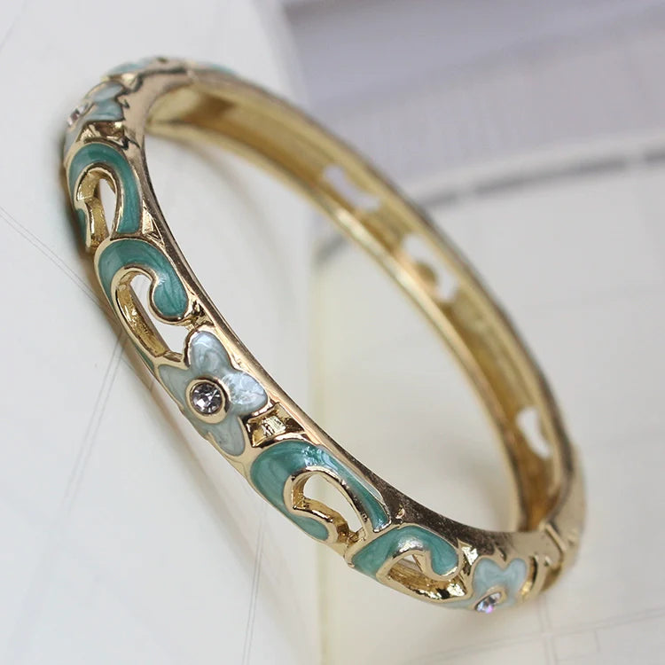 Sunshine Lotus Enamel Bracelet - Aqua Blue Intertwined