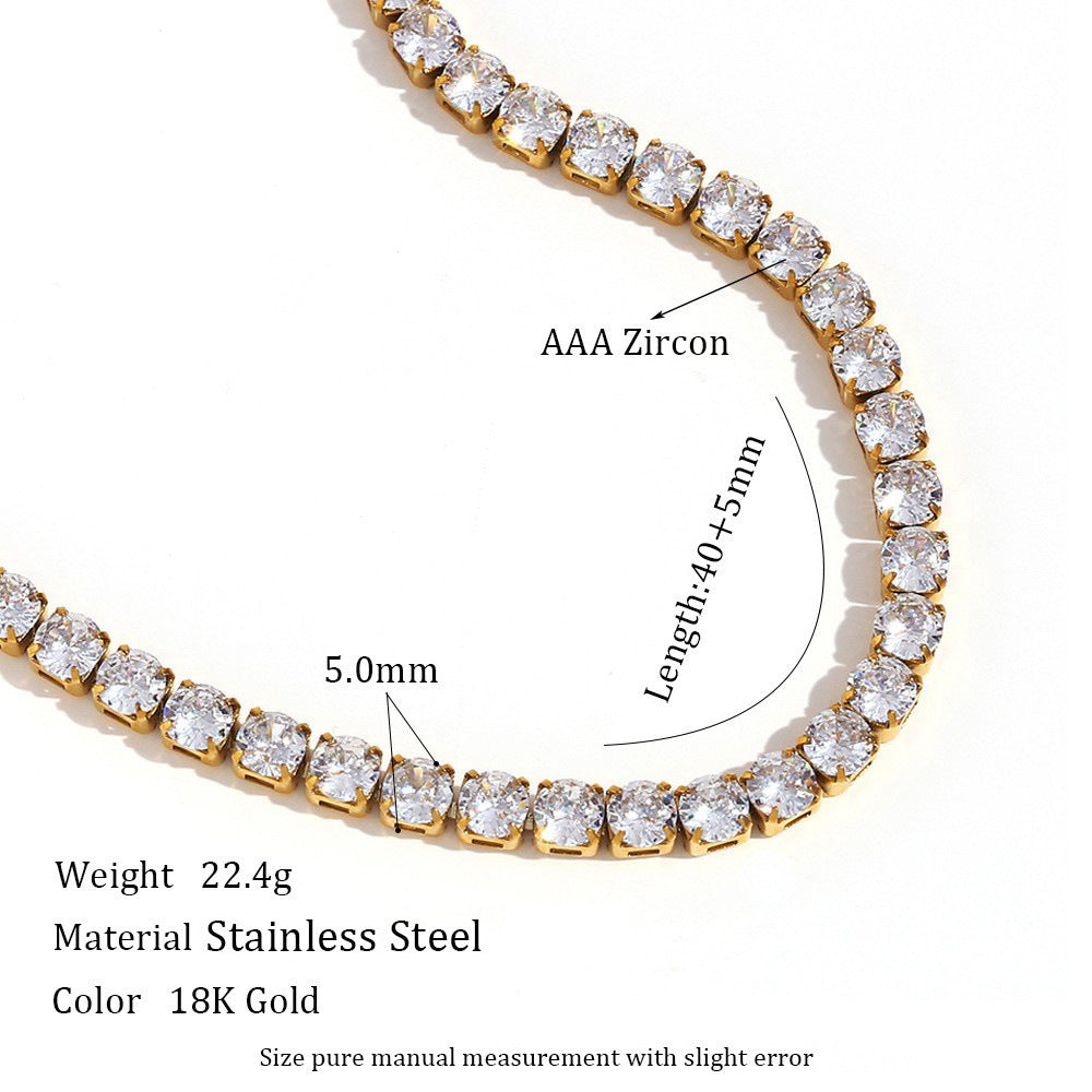 Berlin Refined Zircon Necklace - 5mm Zircon Necklace 40+5cm - Gold [BQ39YWHX]