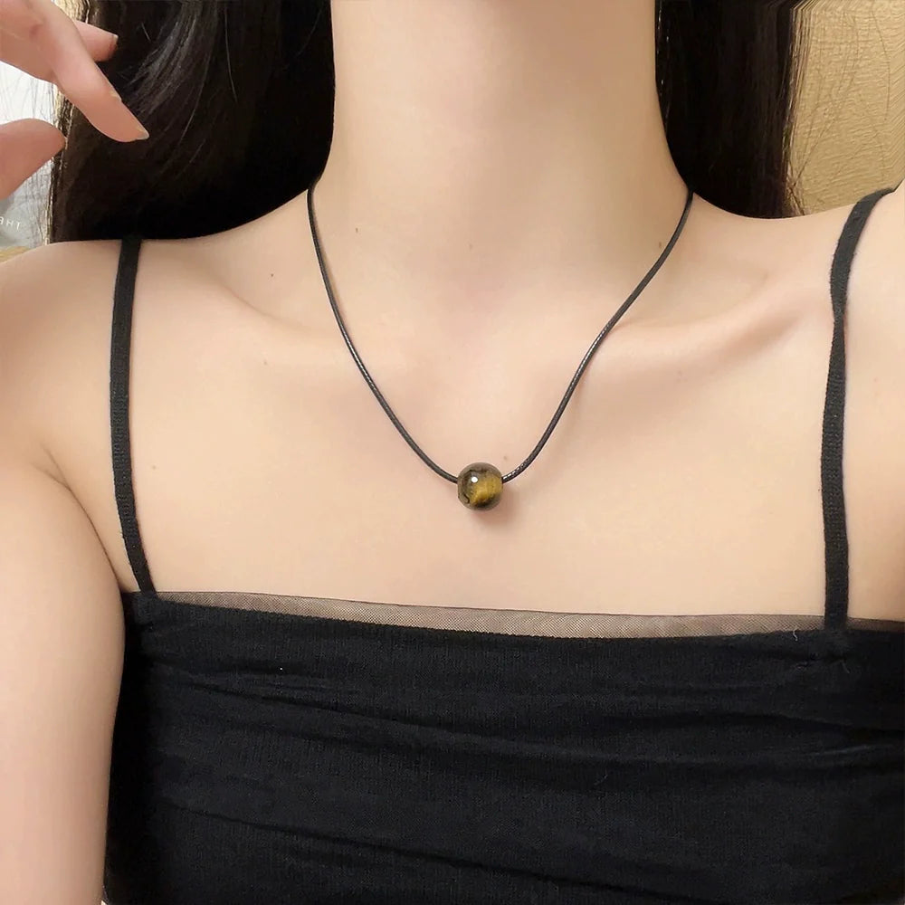 Tommi Stone Cord Necklace - Tiger Eye Stone Pendant Necklace