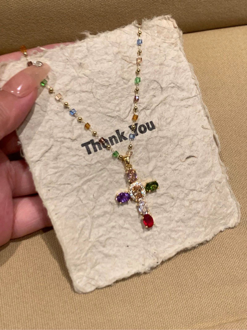 Tianna Sparkling Cross Necklace - Colorful Cross Necklace