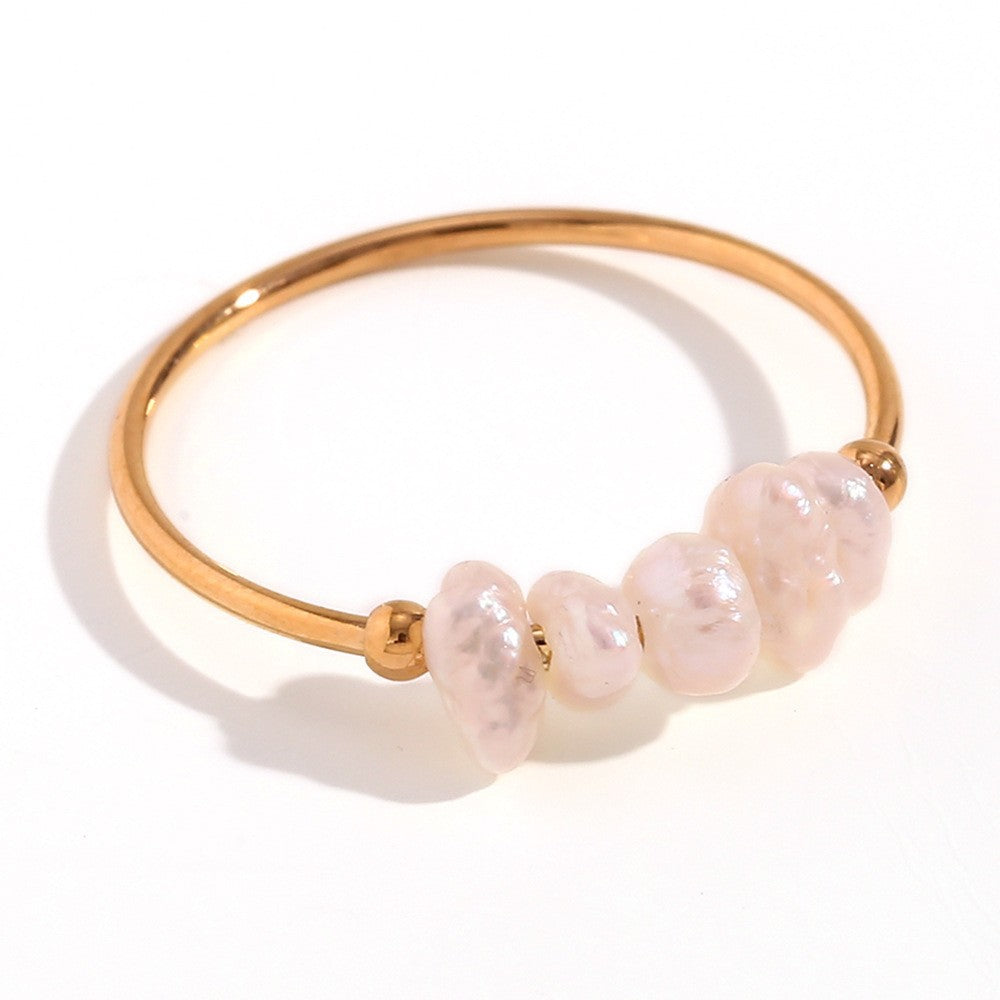 Avni Delicate Pearl Necklace - Dainty Freshwater Pearl Ring - Gold - Size 5 [2CF31Q7Z]