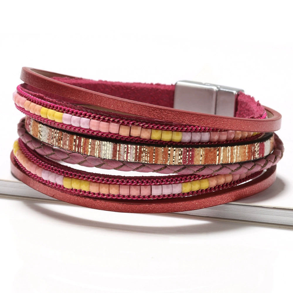 Georgia Woven Leather Bracelet - Red [B90P1K52]