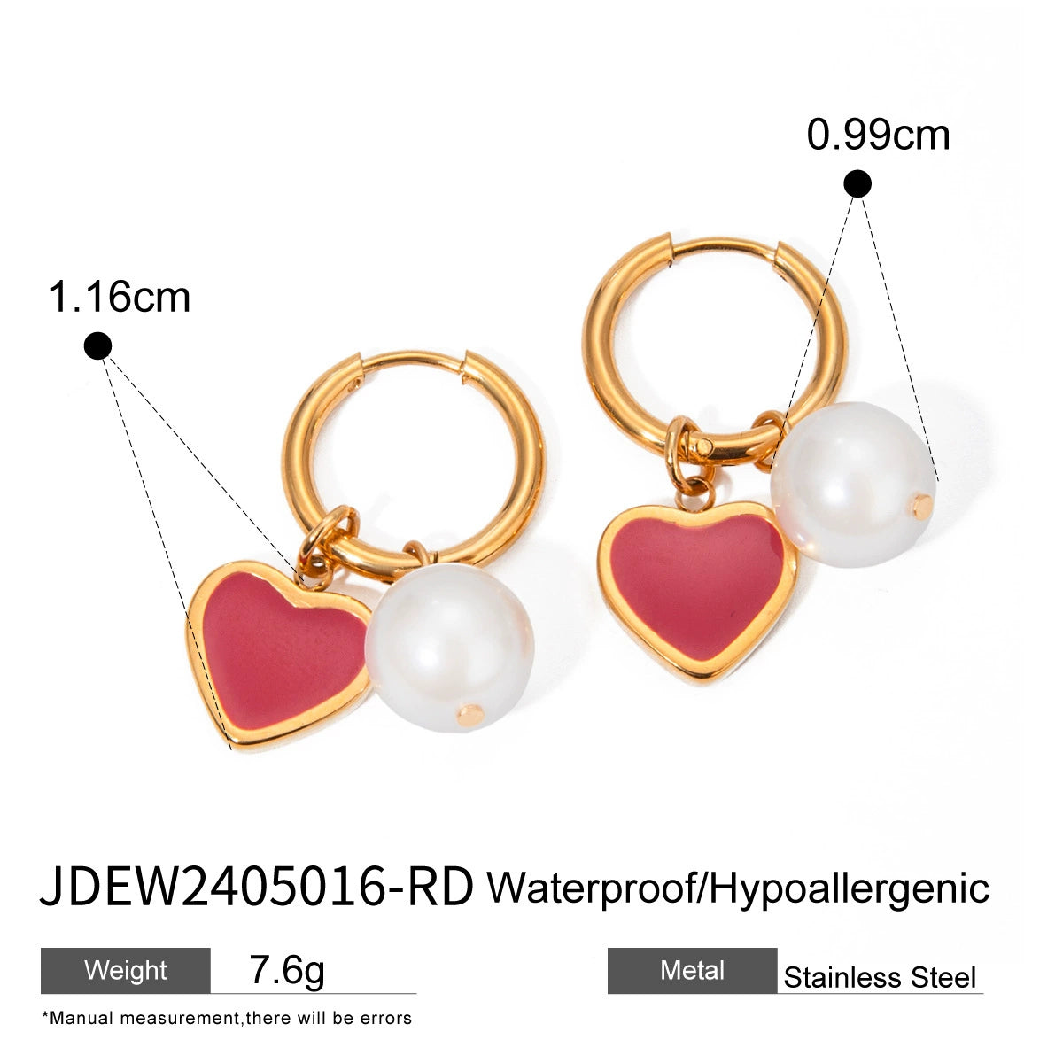 Mckenna Enamel Heart Pearl Earrings - Style JDEW2405016-RD [ZQW1CJGW]