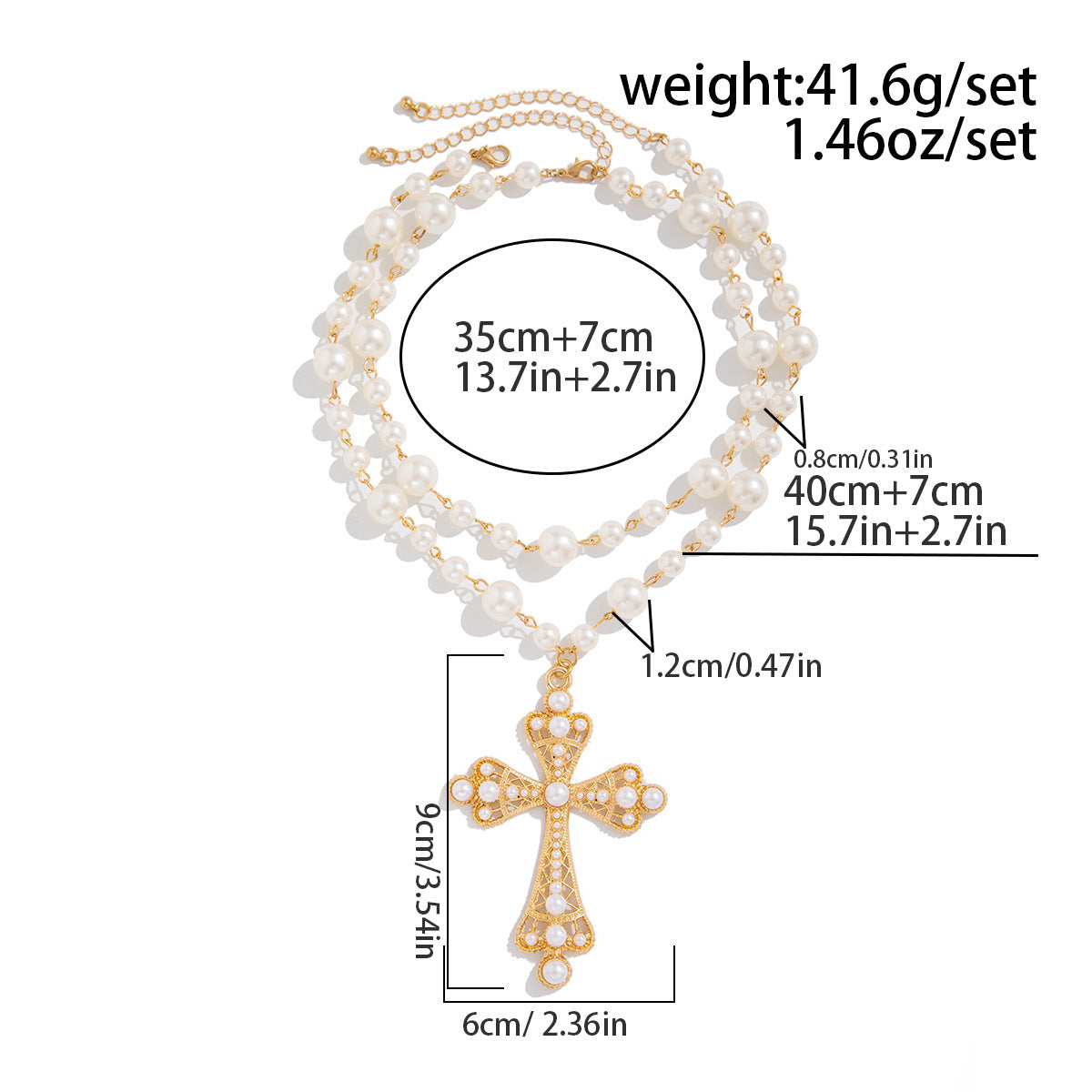 Daenerys Layered Pearl Cross Necklace - Gold [8MU0THUY]