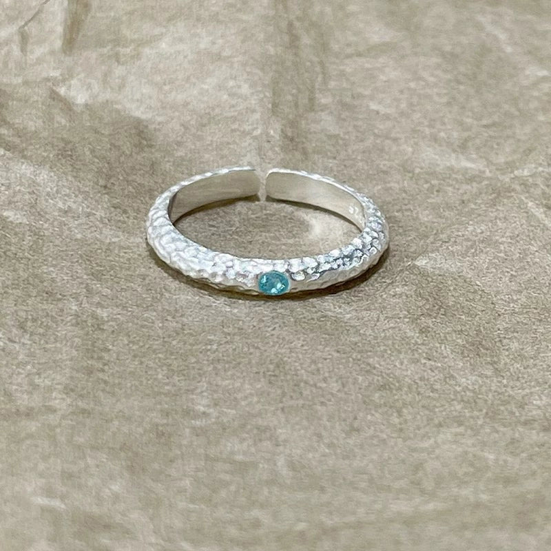Ronni Hammered Aquamarine Ring - S925 Sterling Silver