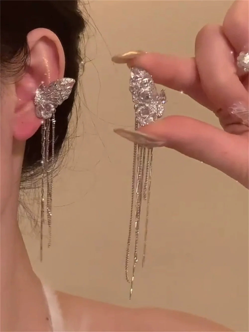 Nafisa Butterfly Tassel Ear Clips - Butterfly Tassel (Pair)
