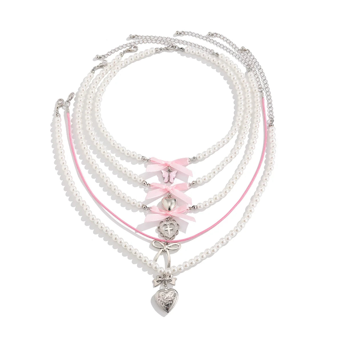 Lennix Pearl Charm Layered Necklace - 5-piece Set
