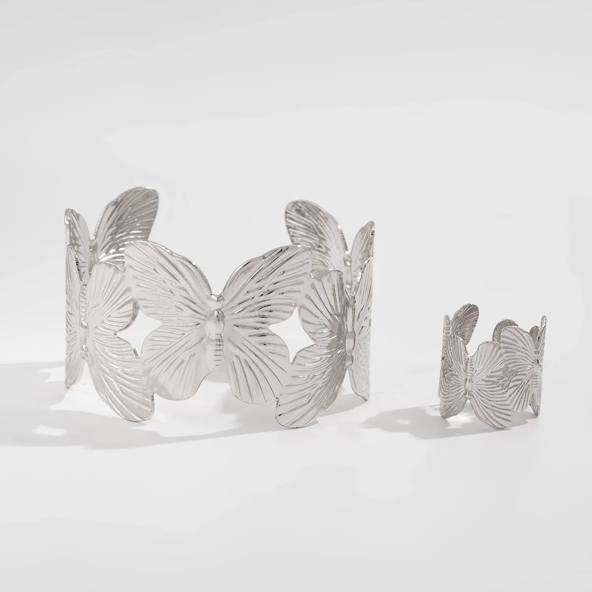 Chiamaka Bloom Ring Bracelet Set - Silver Butterfly