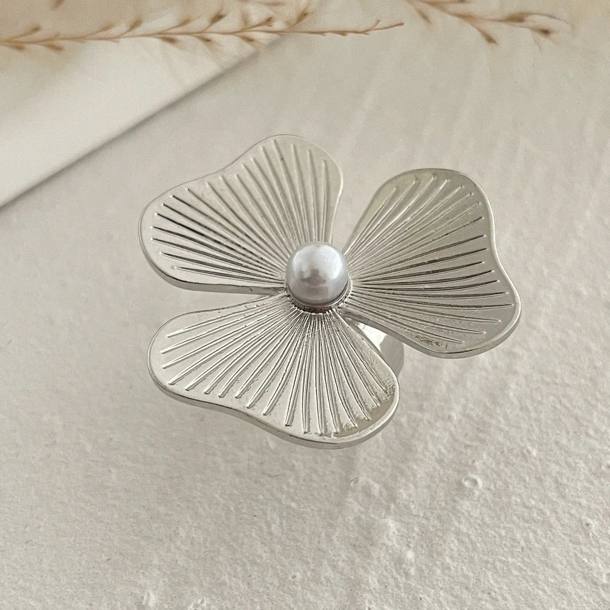 Adalida Geometric Statement Ring - Flower Antique Silver