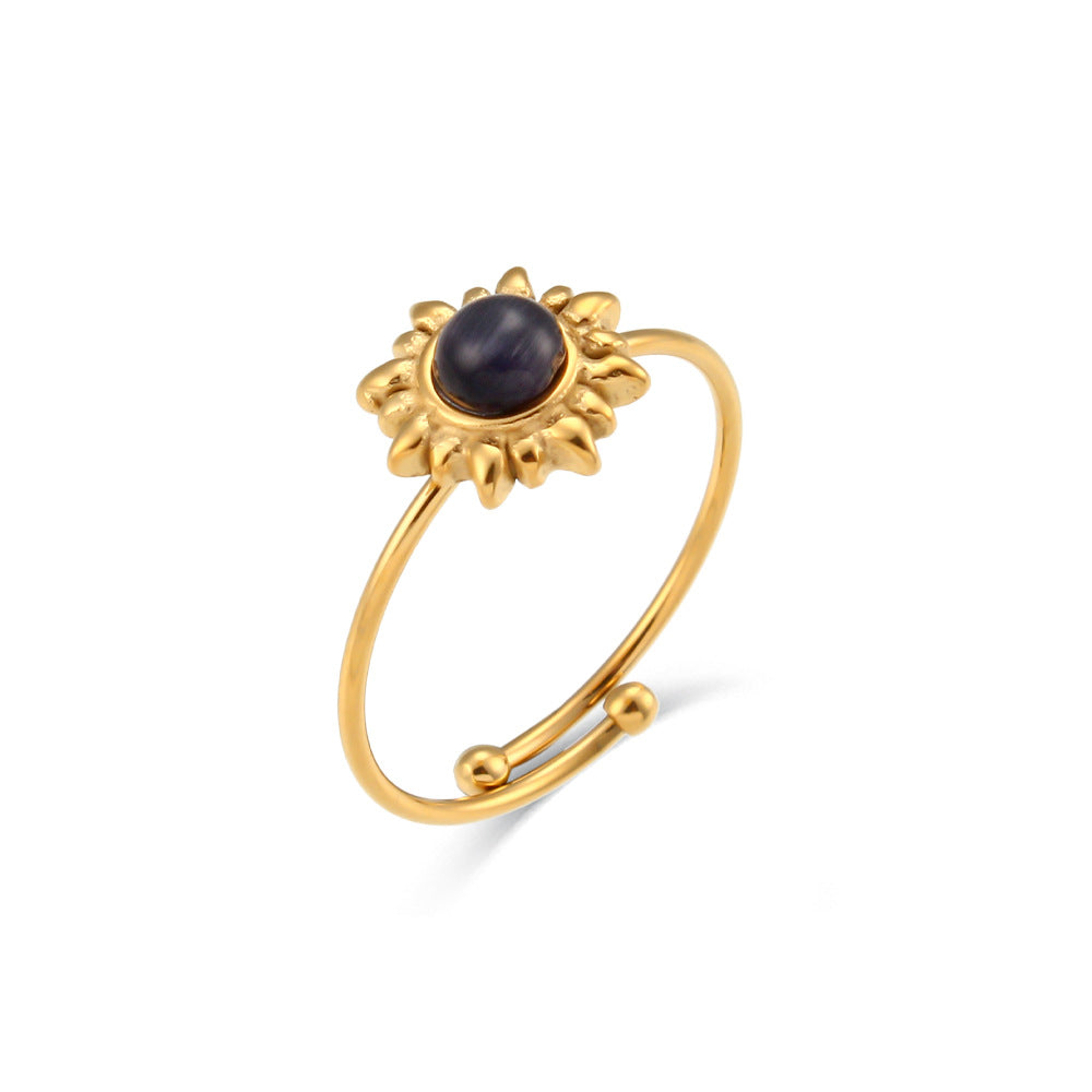 Adaleigh Celestial Sun Ring - Black Agate [M6U0Z26G]