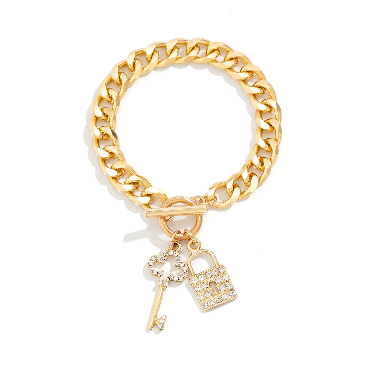 Taylee Rhinestone Lock Set - Bracelet Gold