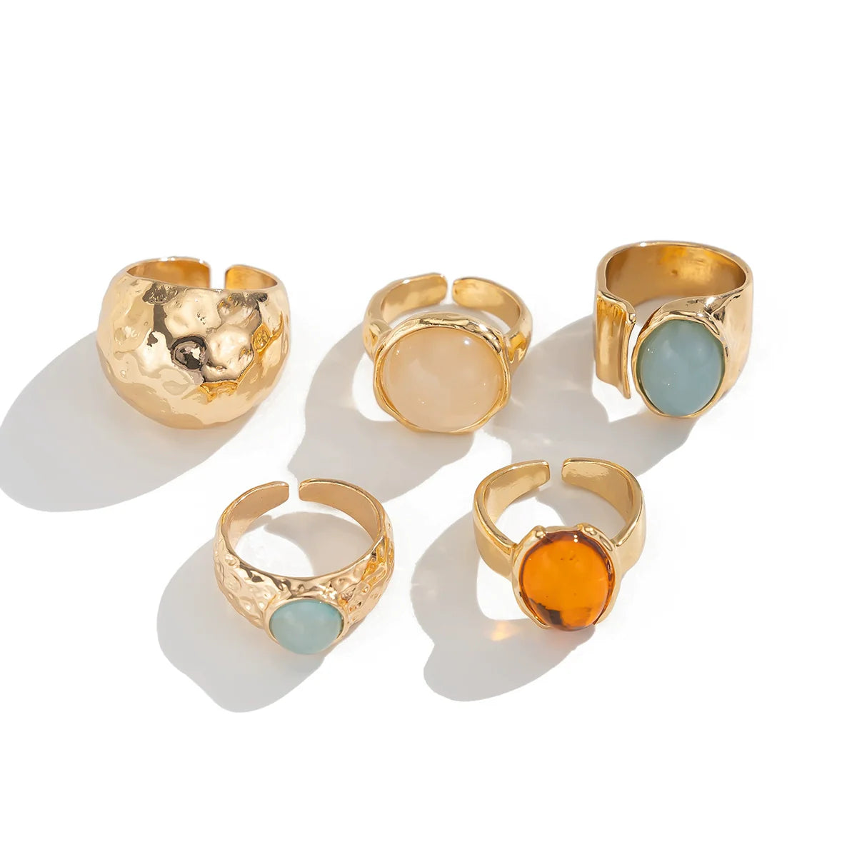 Savannah Gemstone Stacking Ring Set - Light Gold (5 Pcs)