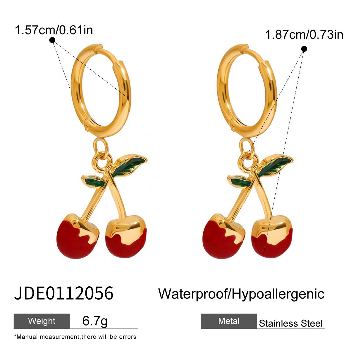 Zakia Fruit Charm Jewelry - Cherry Charm Earrings [PIDCD3PV]