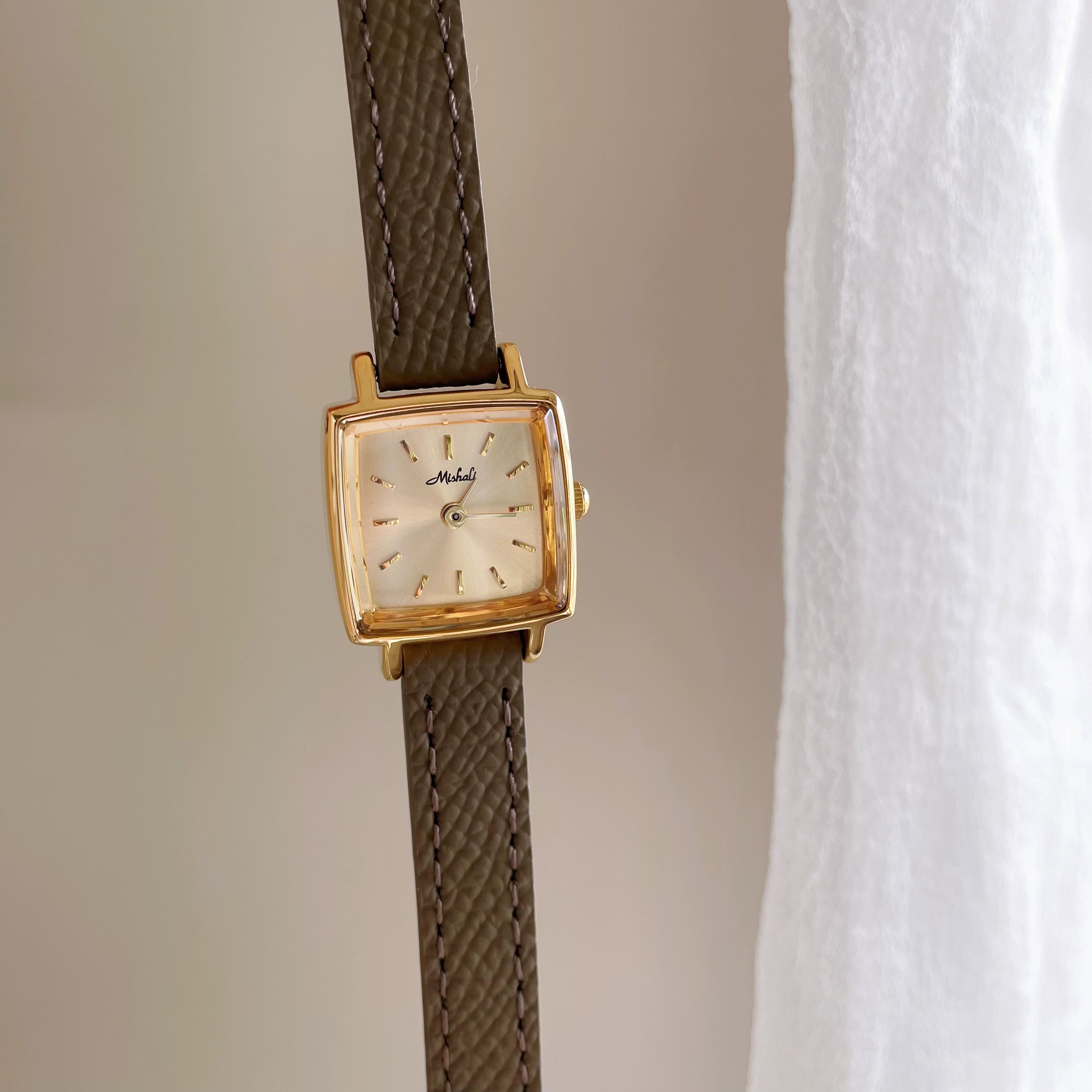 Malaysia Petite Square Watch - Gold Case Elephant Grey Strap [2Z7NG793]