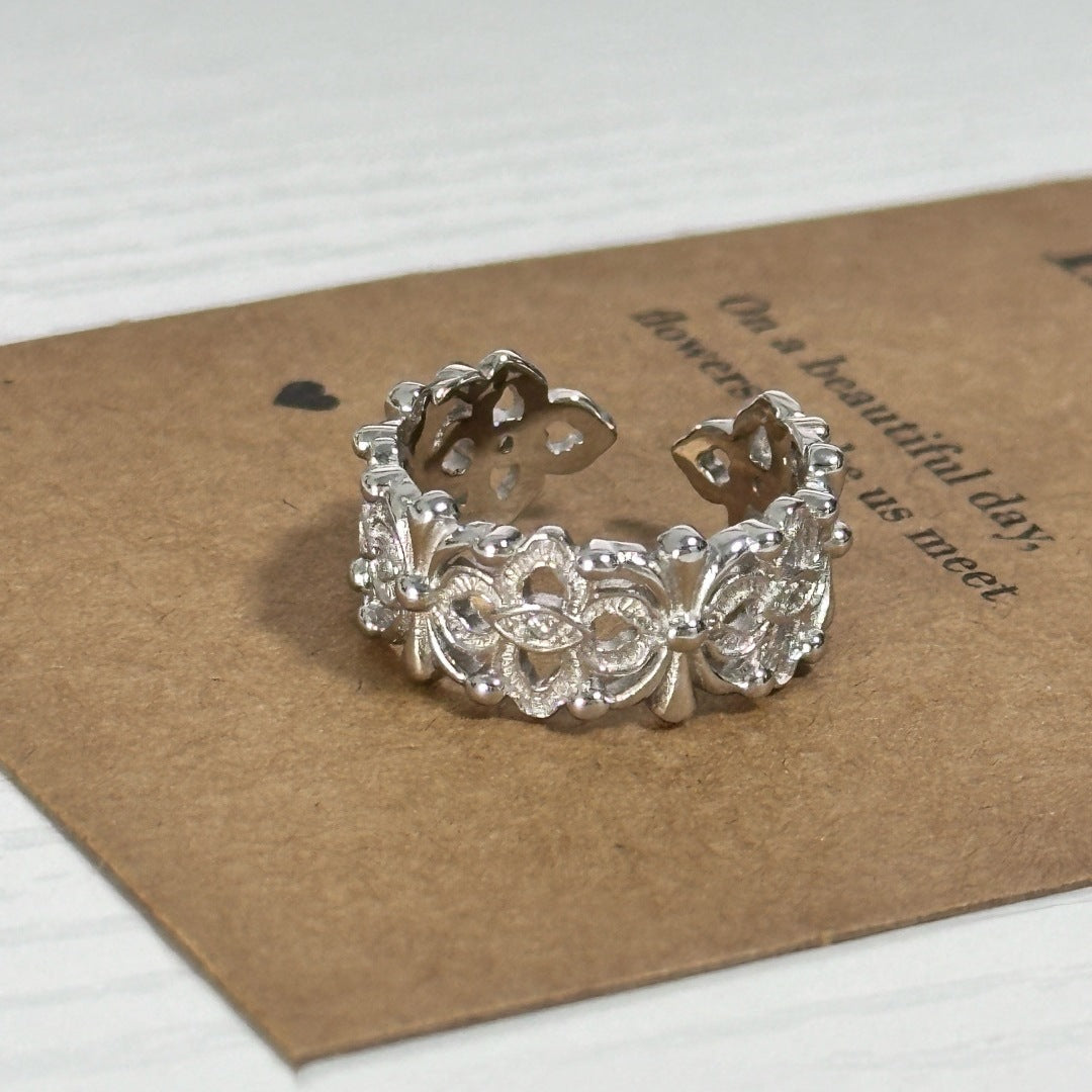 Serena Floral Carved Ring - Platinum Tone [LQLOZKDK]