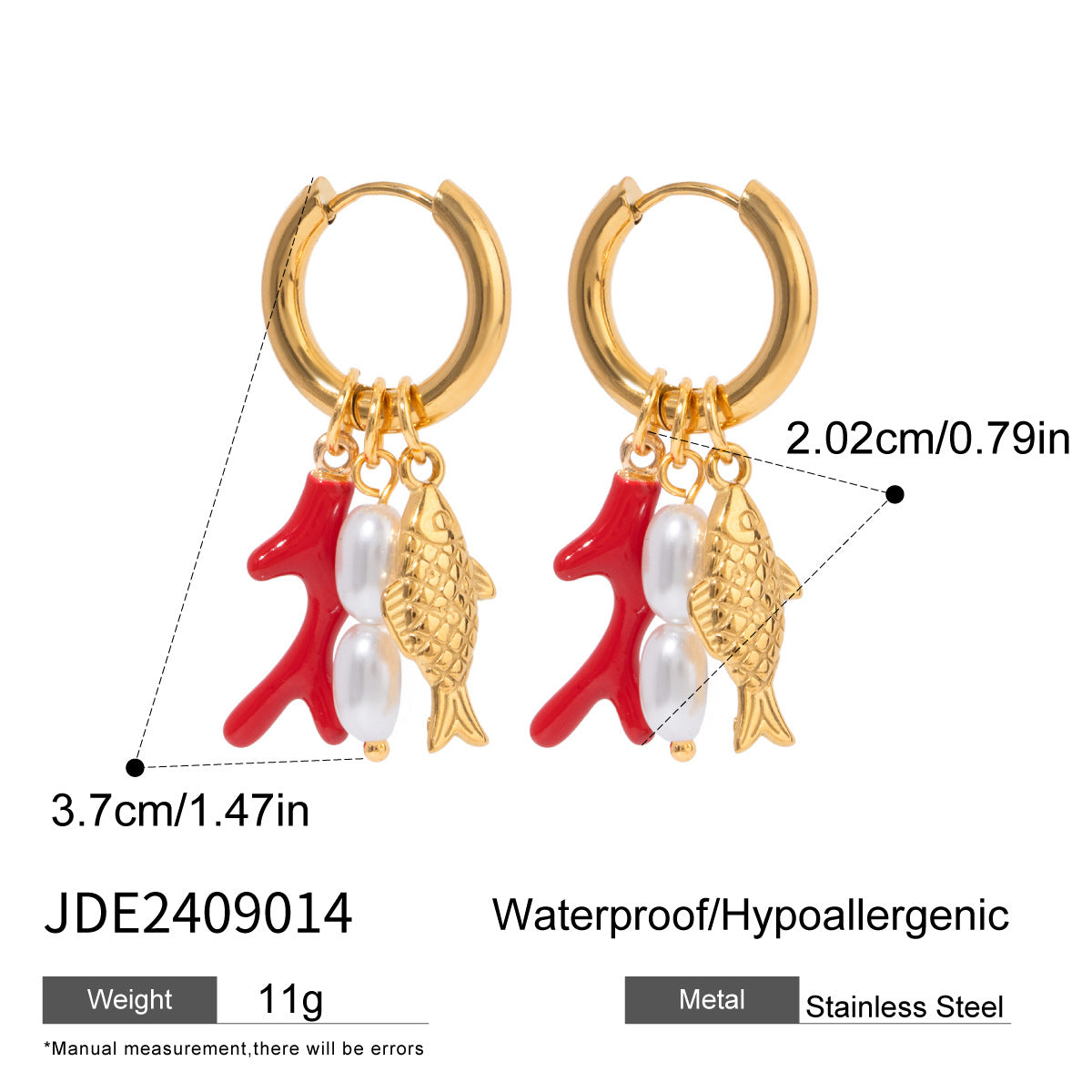 Aela Goldfish Pearl Earrings - Silver Goldfish with Green Enamel [9JSN7IUU]