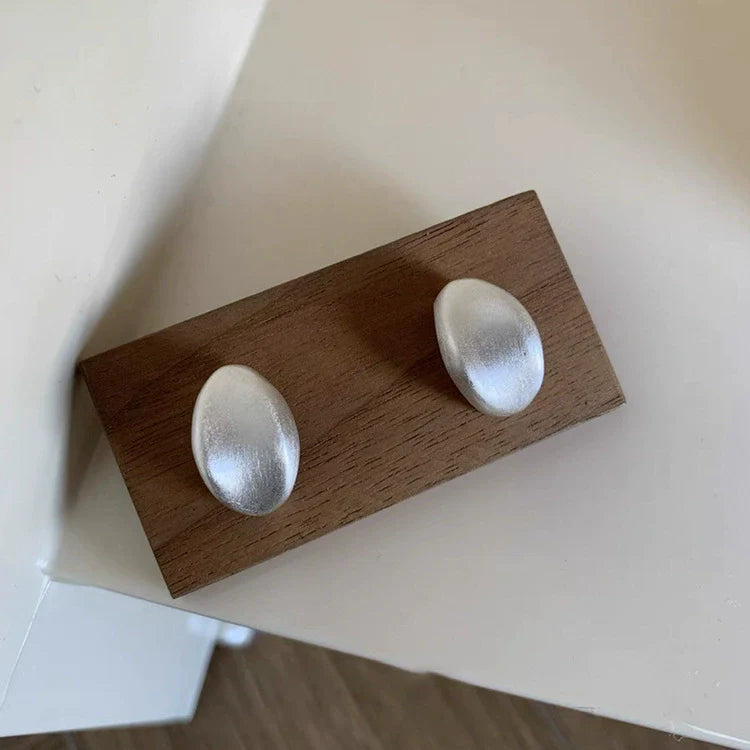 Teyanna Brushed Metal Stud Earrings - Silver Pair
