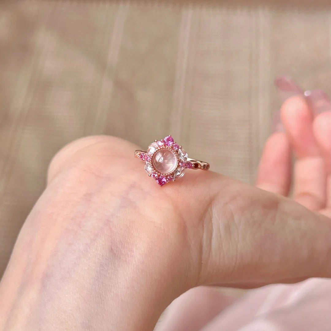 Jentry Rose Quartz Bloom Set - Pink Diamond Ring (Adjustable) [1QSDS708]
