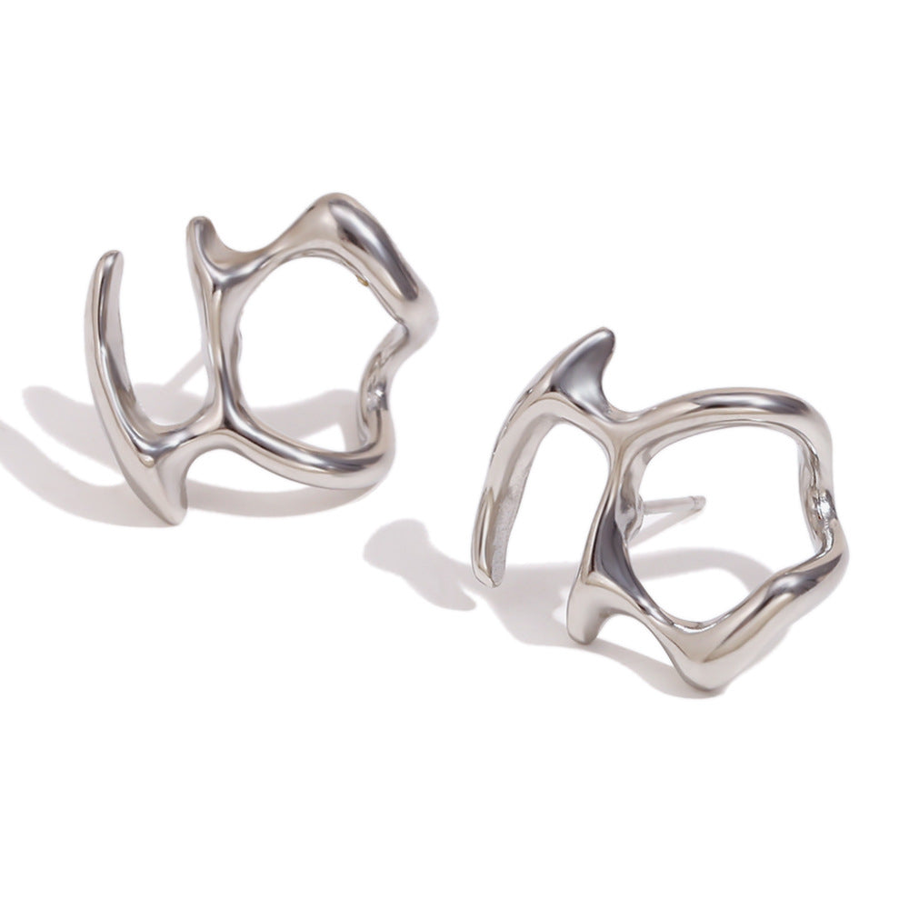 Maira Gold Petal Earrings - Symmetric Abstract Mask Studs - Silver [W350ESY0]
