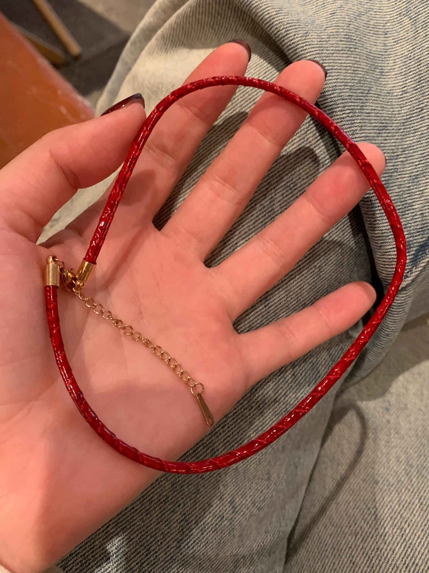 Lainey Croc Embossed Choker - Red Croc Pattern - Plain