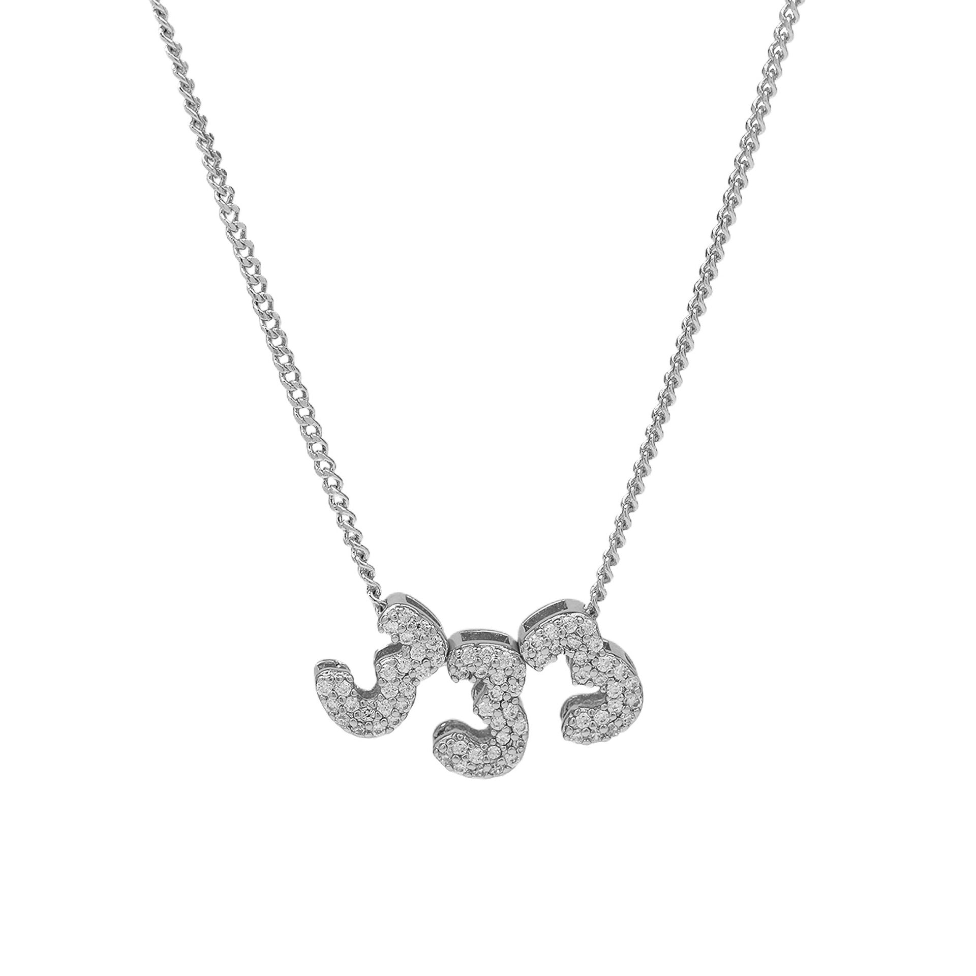 Christie Angel Number Pendant Necklace - 333 Silver [INGEMDKW]