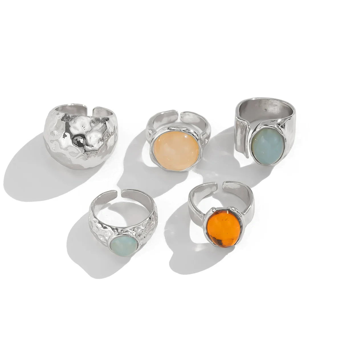 Savannah Gemstone Stacking Ring Set - Silver (5 Pcs)