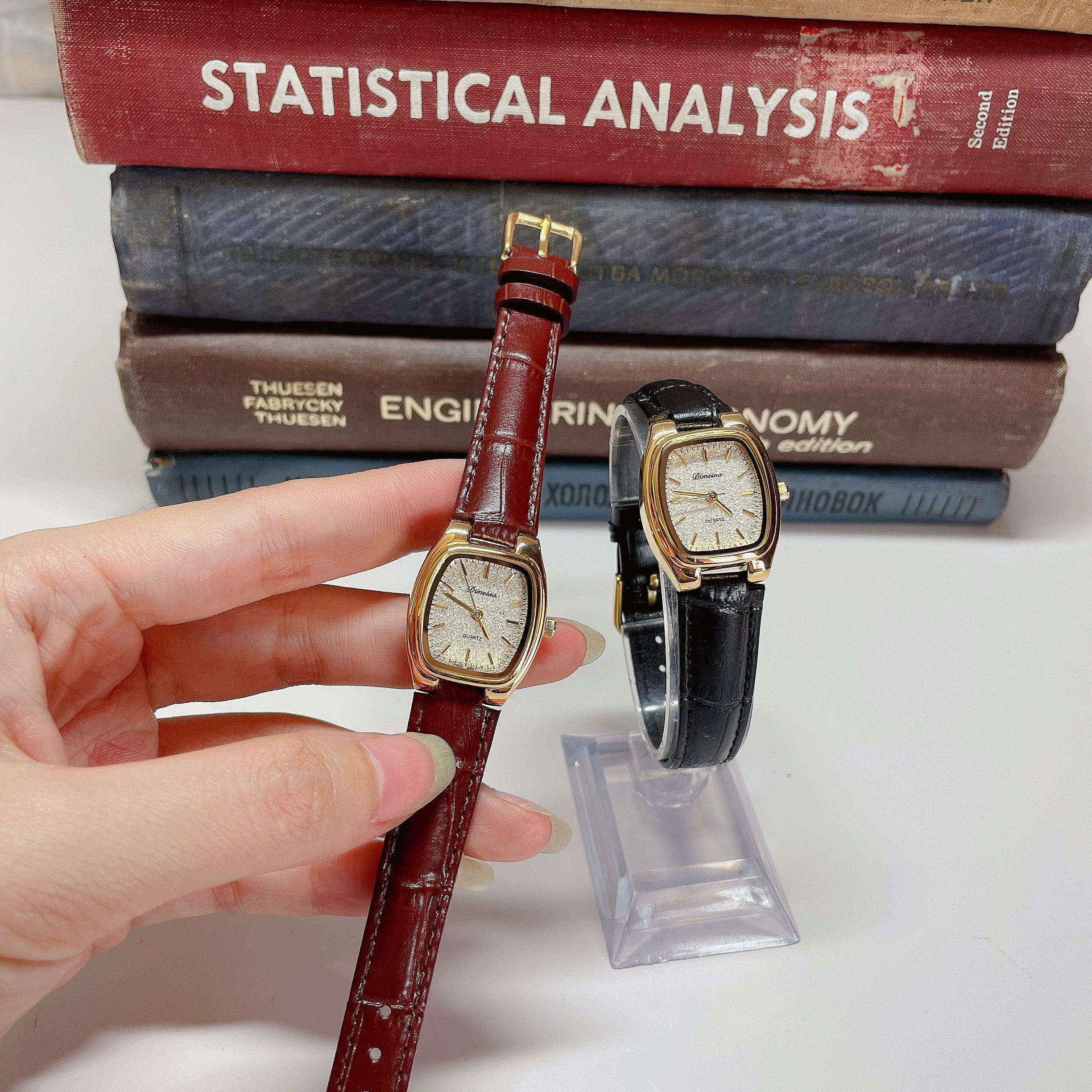 Britney Tonneau Leather Watch - Stardust Dial Brown Strap