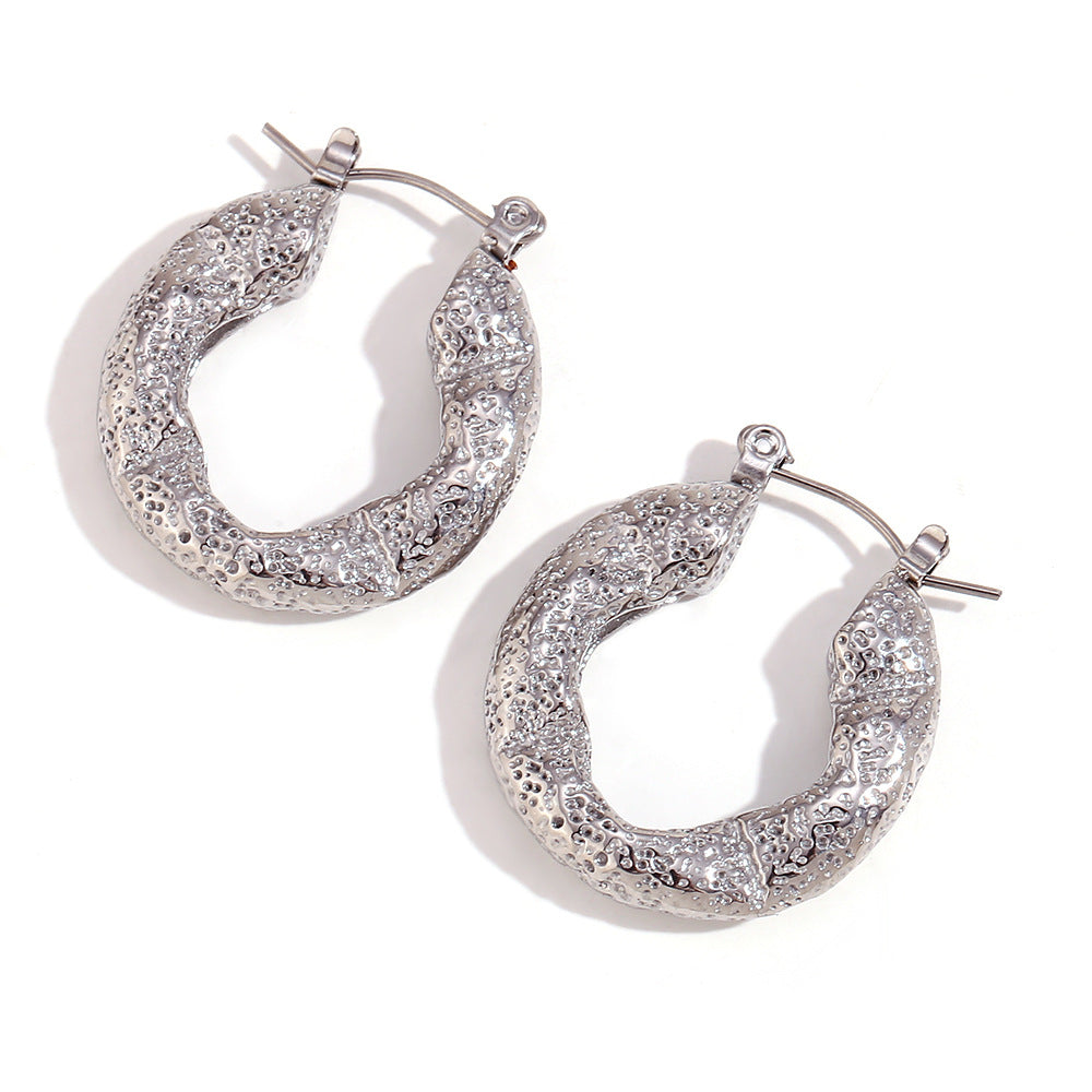 Amberley Hammered Geometric Earrings - Hammered Flat Hoop Earrings - Steel [PHG2Z6JT]
