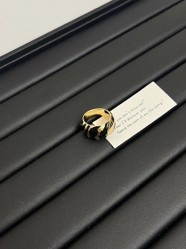 Sana Enamel Open Bangle Ring - Black Ring