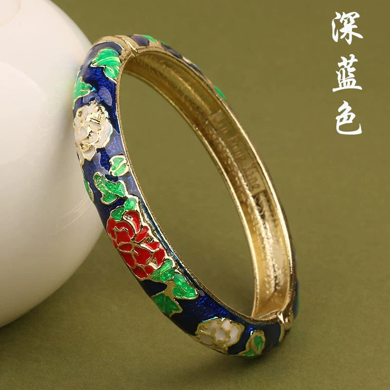 Lana Chinoiserie Floral Bangle - Dark Blue (10mm)