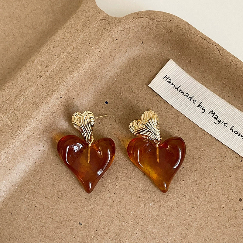Miroslava Starry Resin Heart Studs - Coffee