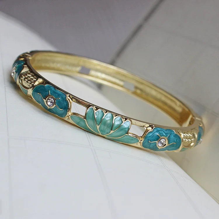 Sunshine Lotus Enamel Bracelet - Lake Blue Lotus