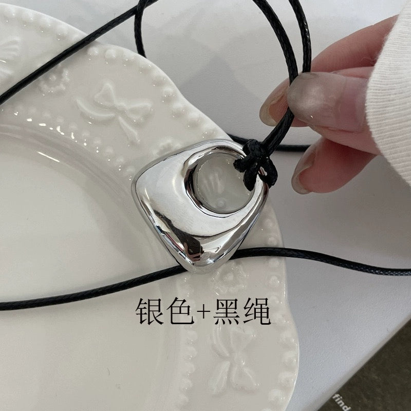 Chloie Sculptural Pendant Necklace - Silver Pendant with Black Cord [GM7VCKUG]