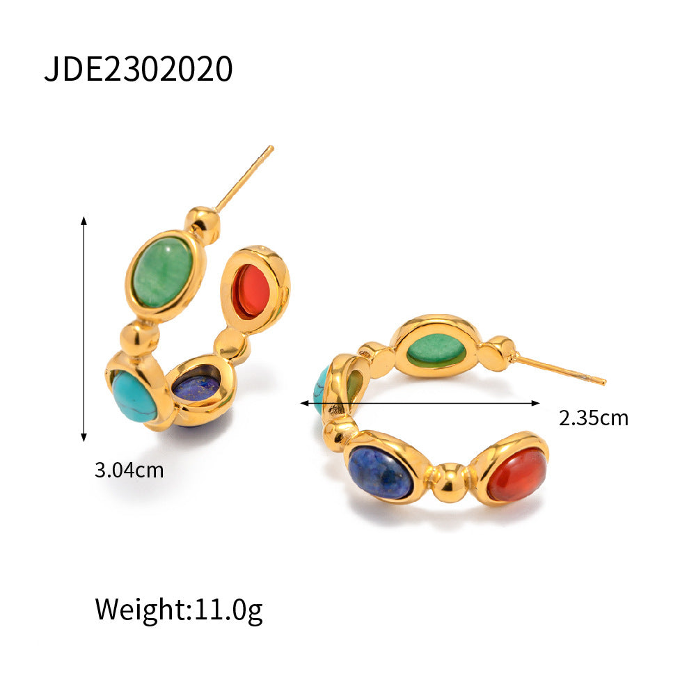 Rima Natural Stone C-Hoop Earrings - JDE2302020 [8OAONBET]