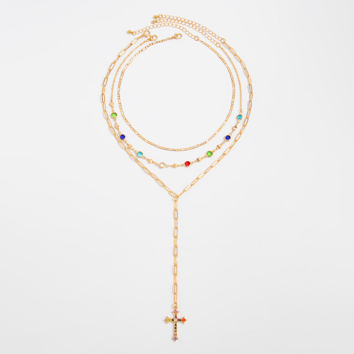 Loryn Rhinestone Cross Necklace - Style 1 Gold [CKW78DNS]