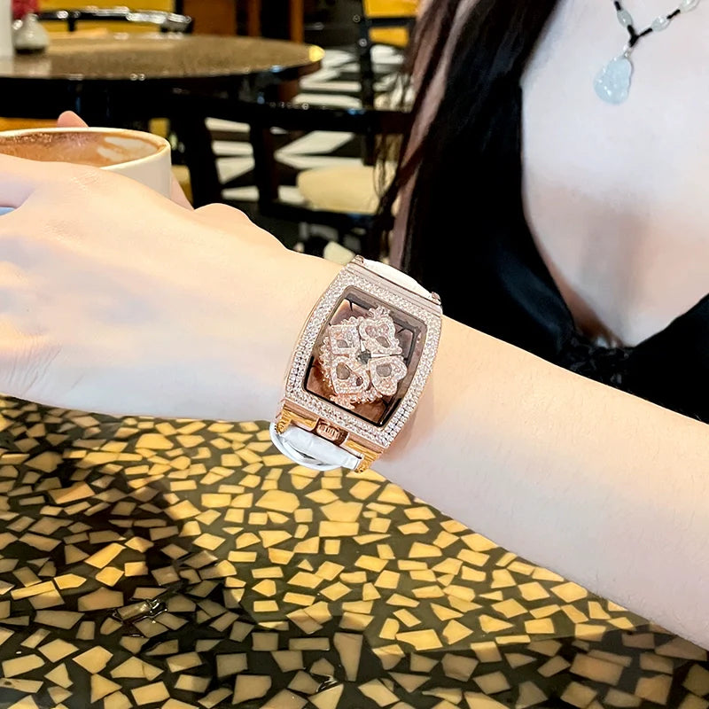 Sasha Starry Barrel Watch - White Rose Gold