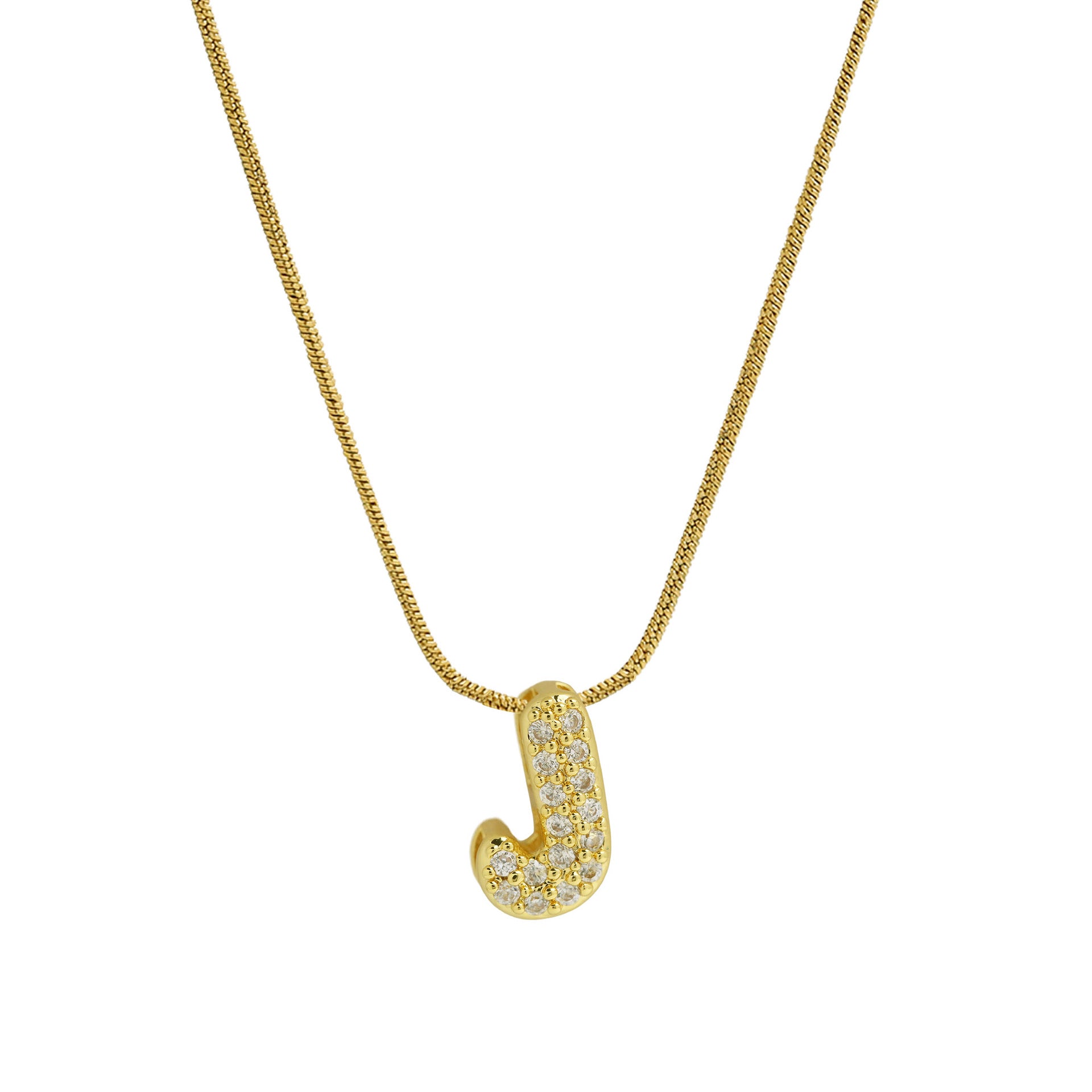 Deborah Initial Snake Necklace - Gold-tone J Initial [IN4NEB04]