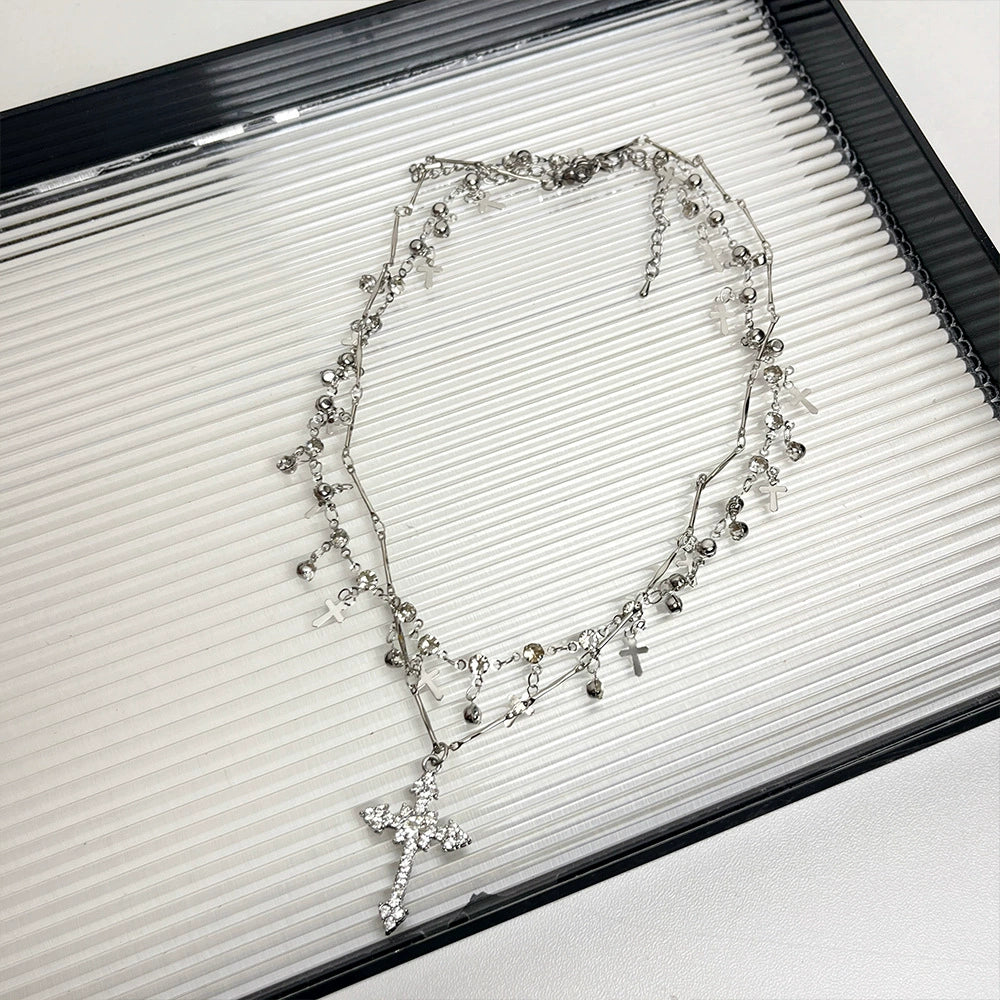 Cleopatra Gothic Cross Choker - Silver Cross Double Layer Necklace [DY237QFG]