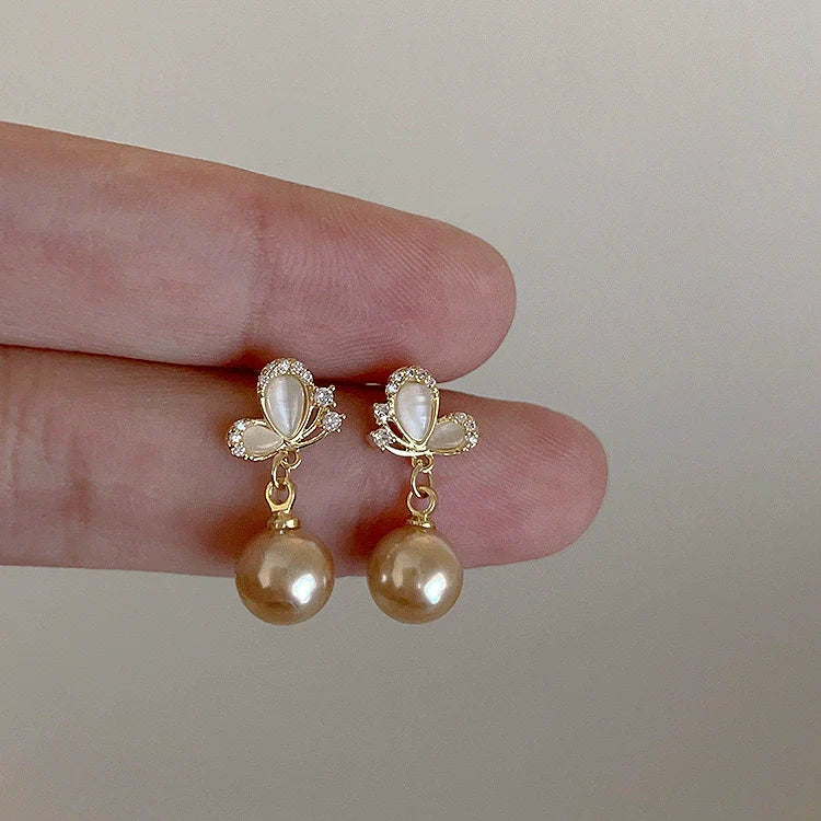Kyleigh Champagne Butterfly Pearl Earrings - Champagne Half-Wing Pearl Stud Earrings