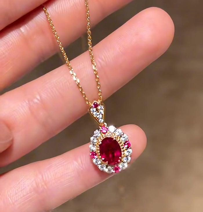 Anai Ruby Elegance Jewelry Set - Red Corundum Pendant (Chain Not Included) [M8ASLZT6]