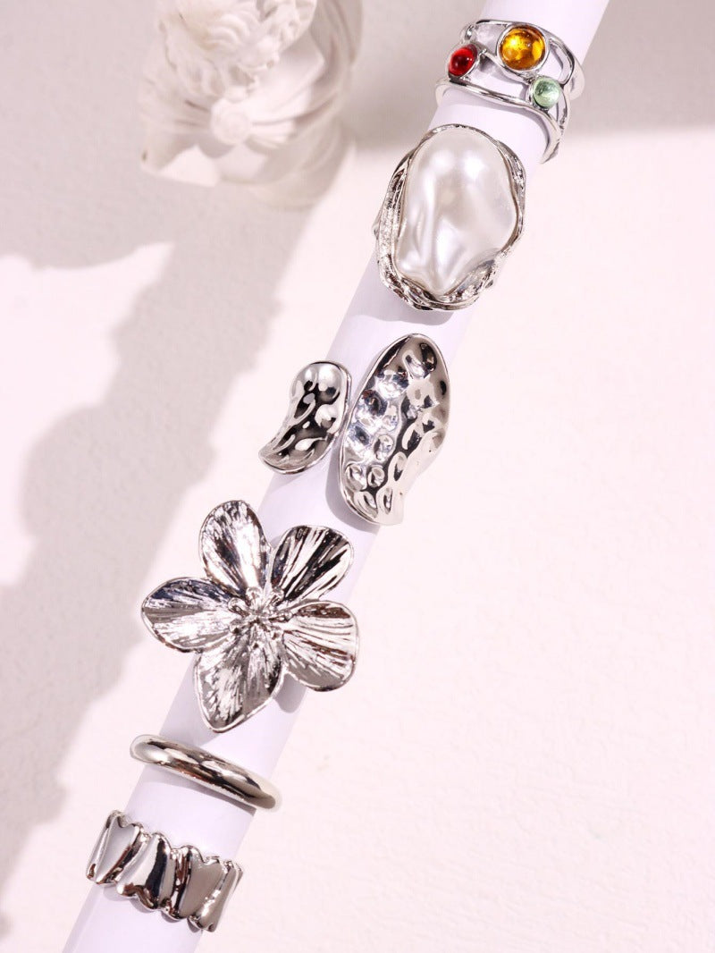 Sommer Fluid Pearl Ring Set - Silver Six-Piece Set [61YPPRLH]