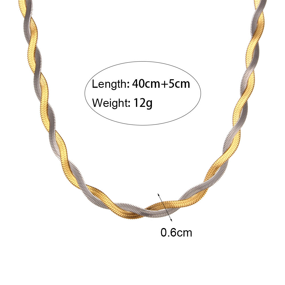 Verena Braided Fishbone Necklace - Double Layer Necklace - Gold and Silver [HDI6FGSX]
