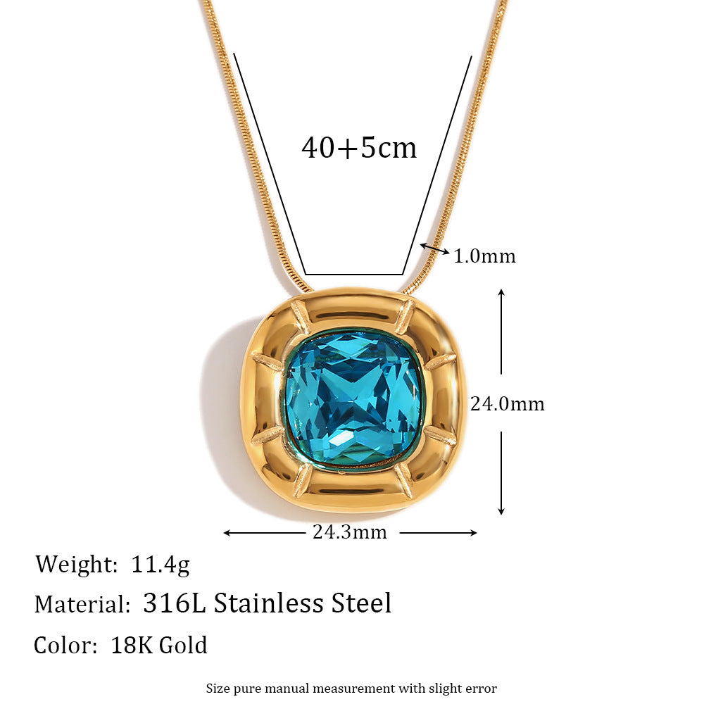 Amayra Zircon Bloom Jewelry - Necklace - Gold Blue Zircon [THX16J15]